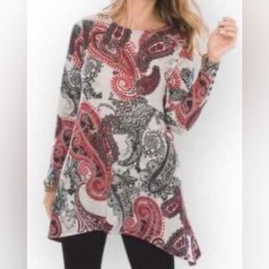 Chico's Paisley Knit Tunic Top w/ Pockets & Buttoned Sleeves